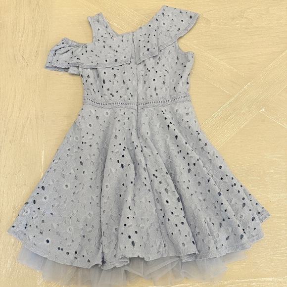 Knitworks One-Shoulder Lace Kids Dress in Light Blue - Picture 5 of 6
